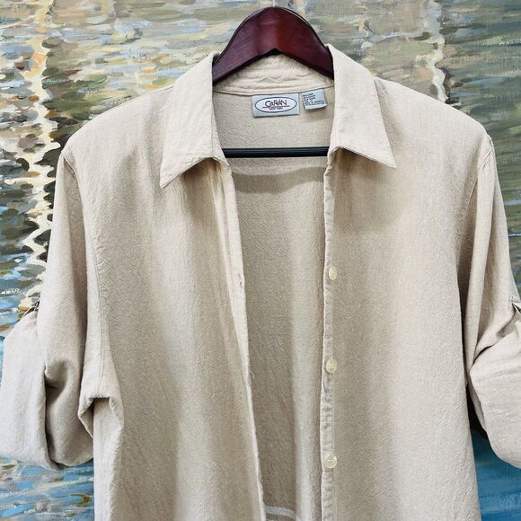 Caran New York Button Front Blouse Linen Sz 2X Roll Tabbed Sleeves Tunic VTG 2X - Picture 14 of 16